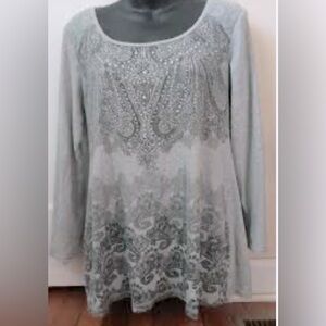 RXB Embellished Top Womens Top Gray Blouse Long Sleeve Bling Rhinestone XXL‎